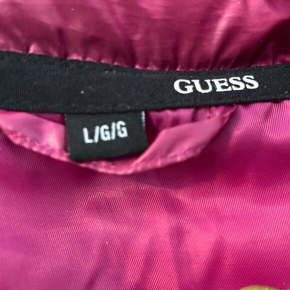 Guess quilted puffer jacket M magenta black trim high cozy neck - Picture 9 of 11